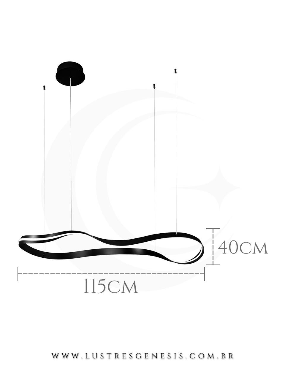 Lustre Pendente de LED Moderno 115cm Preto Lustres Genesis loja online de Lustres e Iluminação Decorativa
